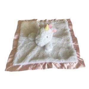 Cloud Island Unicorn Security Blanket Baby White & Pink Satin Trim Lovey Snuggle